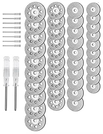 40Pcs Diamond Cutting Wheel Kit 545 Cut Off Discs Coated for Rotary Tools with 8 Pcs 3mm Mandrel and 2 Pcs Cross Crystal Screwdriver for Cutting Gem Stones, Ceramics, Glass (25/22/18/16mm Each 10Pcs)