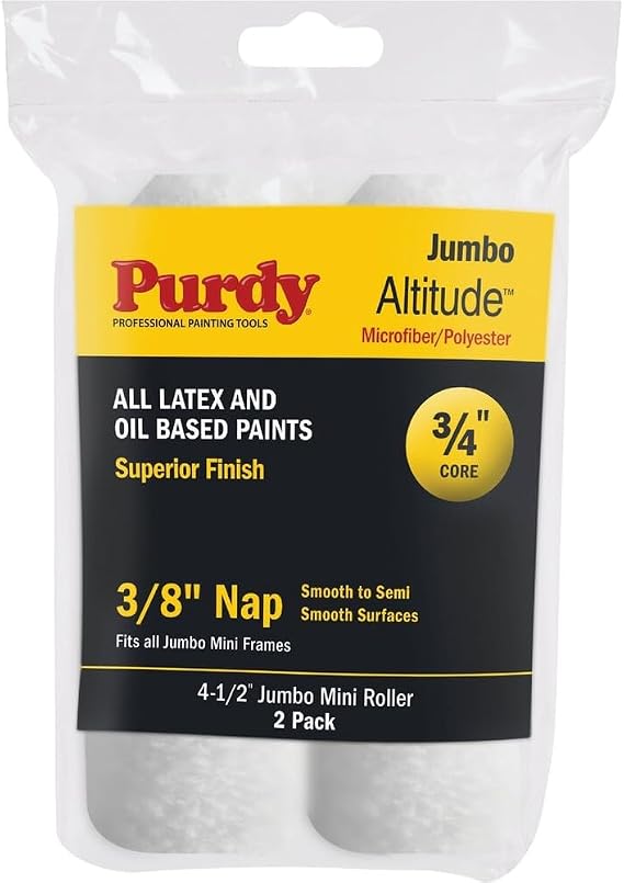 Purdy 140624052 Jumbo Mini Ultra Finish Roller Replacements, 2-Pack, 4-1/2 inch, 3/4" core, 3/8" Nap Smooth Surfaces