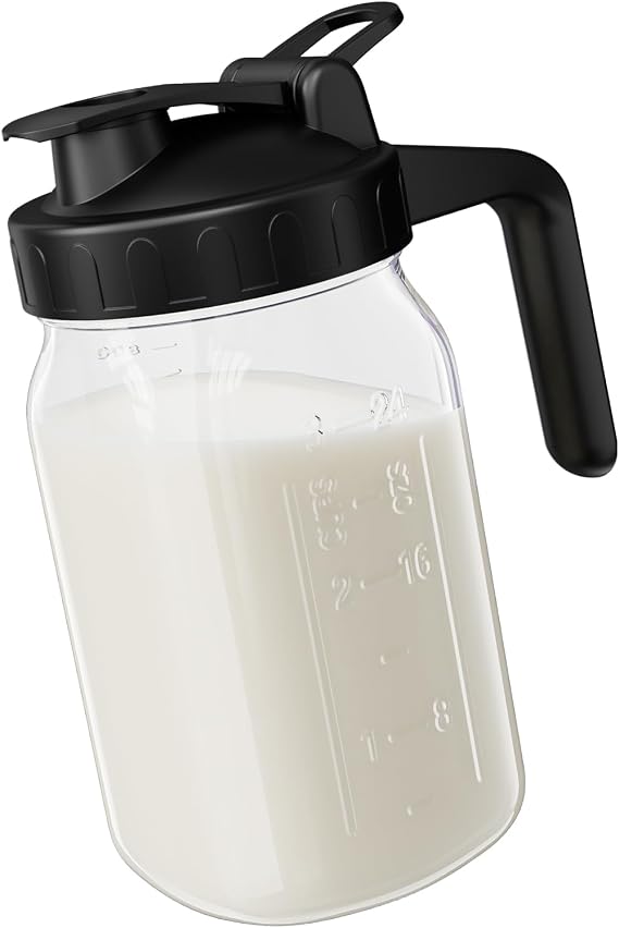 JunVpic Breast Milk Pitcher, 32 oz Wide Mouth Glass Mason Jar with Lid