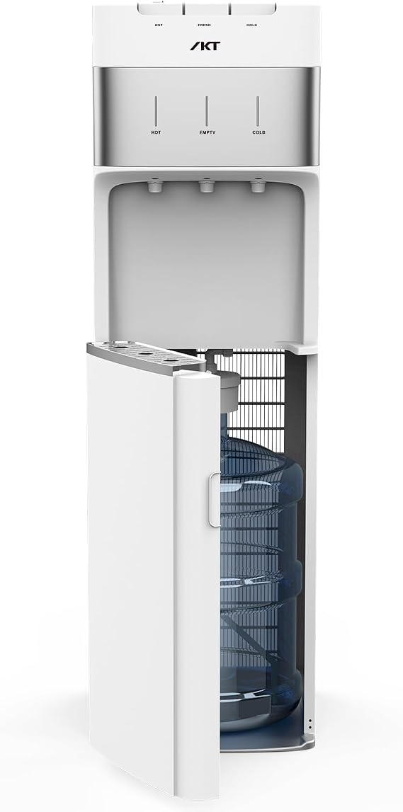 IKT Self-Cleaning Water Cooler Dispenser Bottom Load for 3-5 Gallon Bottle with Child Safety Lock LED Display Light White
