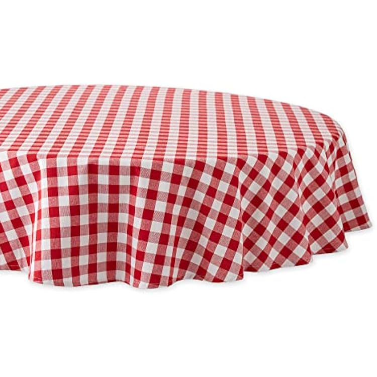 DII Checkered Tabletop Collection 100% Cotton, Machine Washable, Tablecloth, 70 Round, Red