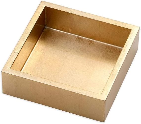 Caspari Gold Lacquer Cocktail Napkin Holder Fits 5x5 Inch Paper Napkins Decorative Square Holder with Gold Foil Accents, 6" x 6"