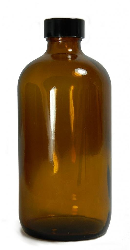 Qorpak GLC-07149 Boston Round Bottle with 24-400 Black Phenolic PolyCone Lined Cap, Vacuum and Ionized, 8 oz, Amber (Pack of 108)