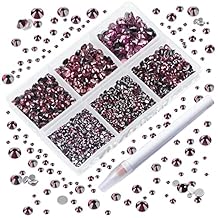 AD Beads 4300 Pieces Flat Back Nail Art Rhinestones Round Beads 6 Sizes (2-6.5mm) with Storage Organizer Box,Rhinestones Picking Pen for Nail Art Phone Decorations Crafts DIY (Amethyst)