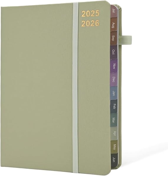 2025-2026 Weekly & Monthly Linen Cover Planner, July 2025 - June 2026 To Do List Notebook Academic Year Calendar with Colorful Monthly Tab, Pocket, Pen Loop