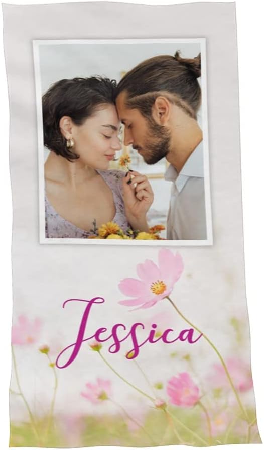 Personalized Couple Beach Towel with Photo Bath Towel Customized Gift for Her Personalized Photo Beach Towel Custom Pool Towel Gifts for Wife Husband Valentine's Day
