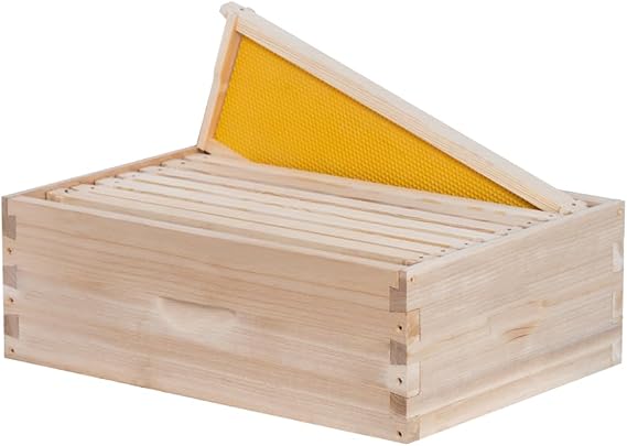 POLLIBEE 8 Frame Super Bee Hive Box, Langstoth Honey Super Bee Box for Beekeeper,Include Beehive Frames and Wax Foundations (unassembled)