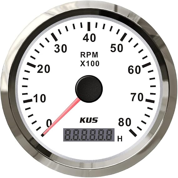 KUS 85mm Universal Tachometer 0-8000RPM REV Counter with Hour Meter for Gasoline Engine 12V/24V with Backlight