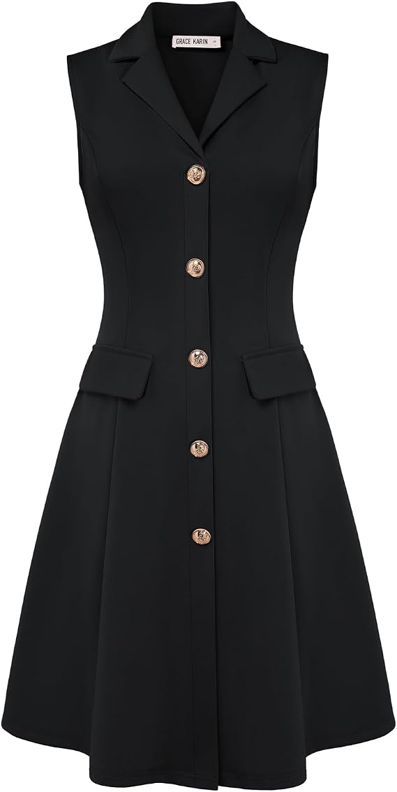 GRACE KARIN Women's Sleeveless Button Down Work Professional Dresses