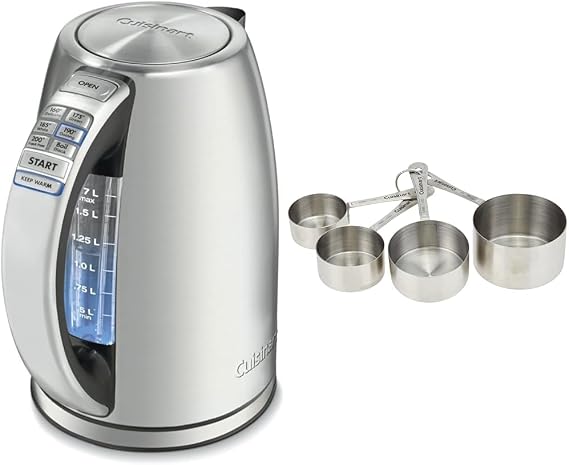 Cuisinart 1.7-Liter Stainless Steel Cordless Electric Kettle with 6 Preset Temperatures & CTG-00-SMC Stainless Steel Measuring Cups, Set of 4,Silver