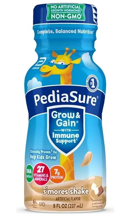 PediaSure Grow & Gain With Immune Support, S'mores, 8-fl-oz Bottle, 12 Shakes
