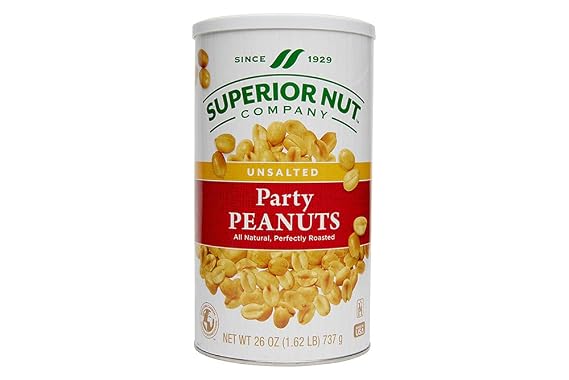 Superior Nut Unsalted Party Peanuts, 26oz cans (1 Pack)