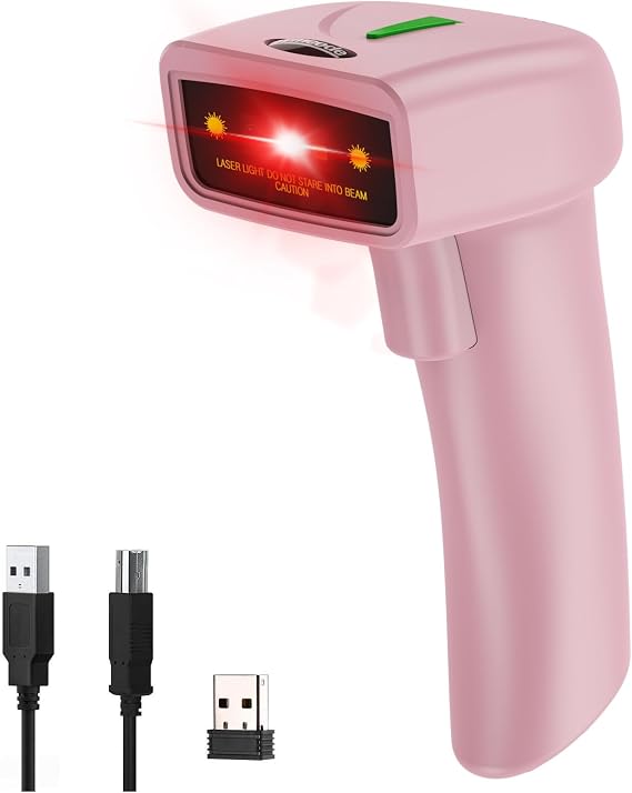 USB Wireless Barcode Scanner,Symcode Handheld Laser 1D Bar Code Reader Scanner (2.4GHz Wireless & USB2.0 Wired) Rechargeable Cordless 1D Barcode Scanner