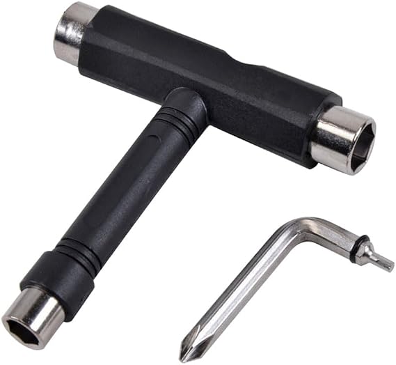 Skate Tool All-in-One, Skateboard Tool Roller Skate Tool T Tool for Skateboard, Muti-Function Portable Skateboard Longboard Accessory with L-Type Phillips Head Wrench Screwdriver