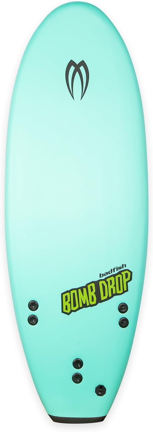 Badfish SUP Bomb Drop River Surfboard 50 Foam Surfboard with Hybrid Foam Core, Removable Tri-Fin Setup and HDPE Slick Bottom, Durable River Surf Board for Standing Waves, Blue
