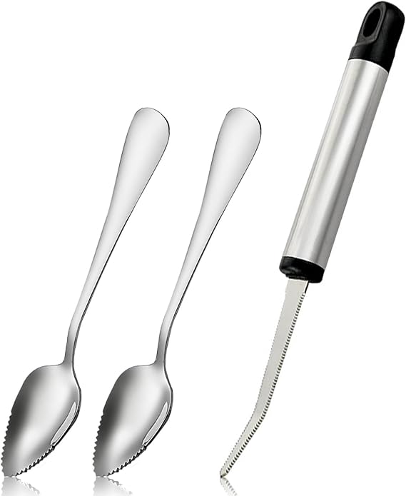 Grapefruit Spoon Serrated Edge Knife Stainless Steel Fruit Knife Grapefruit Utensils Tool Dessert Spoons for Citrus Lemon Kiwi Melon Lime Pitaya Apple Fruit Puree