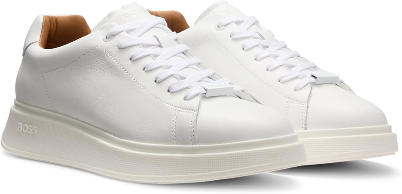 BOSS Men's Bulton Runn Leather Trainers with Rubber Soles Size