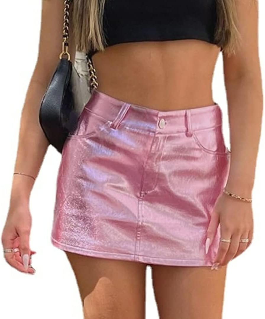 Pdxnyxx Metallic Skirt Y2k Skirt Skirts for Women Trendy Y2k Clothing Summer Skirts for Women Mini Skirt Y2k