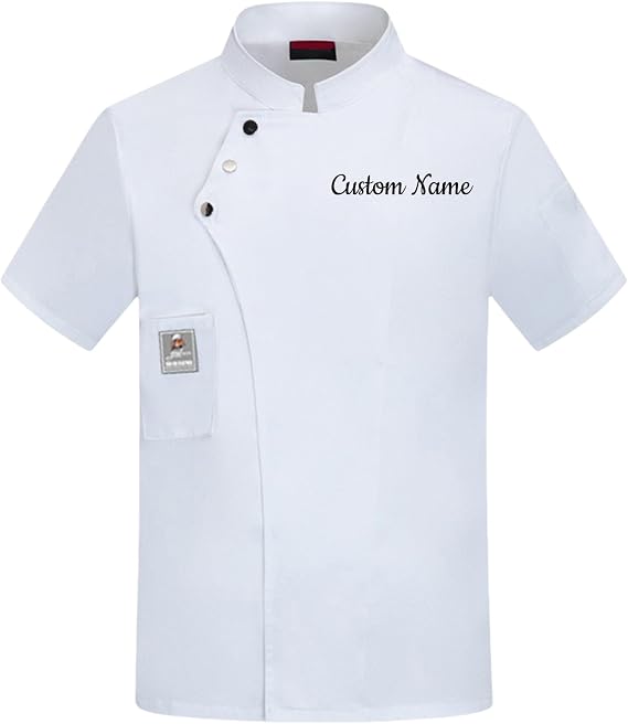 Custom Chef Coat Jacket With Embroidered Name Personalized Men's Short Sleeve Classic Chef Coat With Traditional Buttons