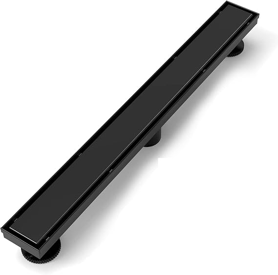 SaniteModar Linear Shower Drain with Flange, Black Shower Drain 36 inch with Flat & Tile Insert 2 in 1 Panel, 304 Stainless Steel Black Linear Drain, Hair Strainer and Leveling Feet