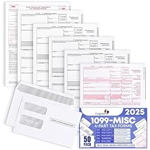 1099 MISC Forms 2025 with Envelopes, 4 Part Laser Tax Forms, 50 Vendors Kit with 50 Self-Seal Envelopes Compatible for QuickBooks and Accounting Software, with 3 1096 Included, 50 Pack MISC 2025