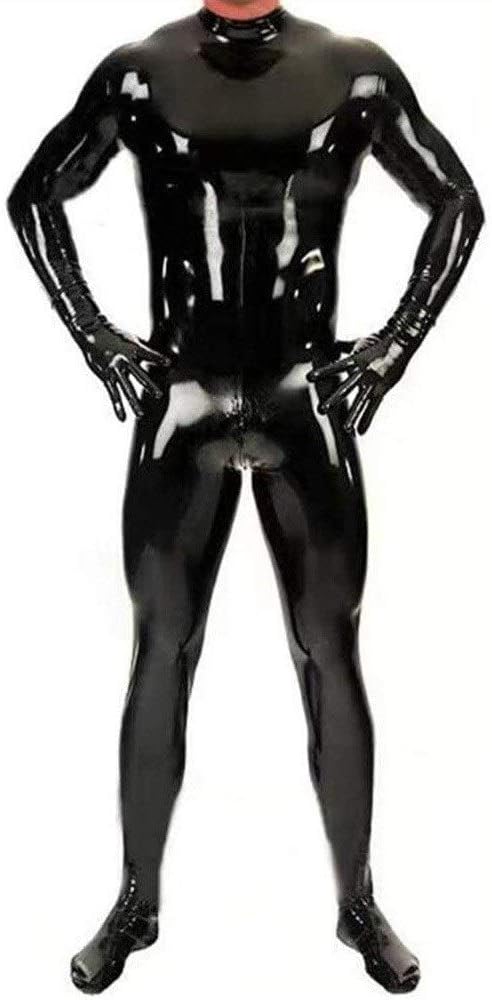 Full Latex Zentai Wet Look Prisoner Bodysuit Gloves Mask Open Eyes & Crotch Zip Cosplay Catsuit Costume For Men,Black, Size : S