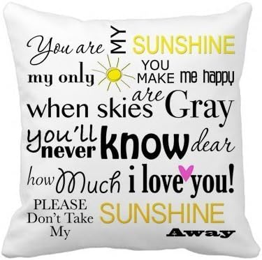 You Are My Sunshine Quote Pattern 18x18 Inch Polyester Cotton Square Throw Pillow Case Decorative Durable Cushion Slipcover Home Decor Standard Size Accent Pillowcase Encasement Slip Cover