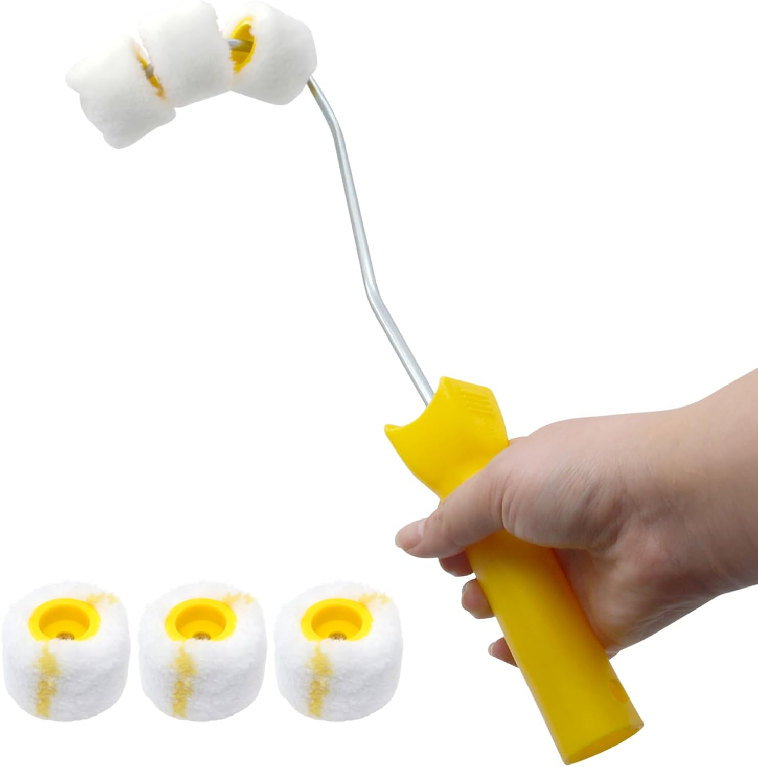 KIBBEH Pipe Paint Roller Kit with Handle - 3X Micro Fibre & 3X Coarse Rollers for Round Gas/Water/Fire Pipes, Fencing & Curved Surfaces (Suitable for Pipes Under 2-3/8")