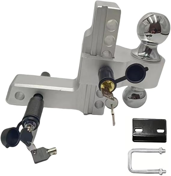 Adjustable Trailer Hitch Kit Fit 2" Receiver, 6 Inch Drop/Rise, Heavy Duty Aluminum Tow Hitch with Anti-Theft Pins, 2" & 2-5/16" Chrome Plated Steel Balls - Tow Hitch Ball Mount
