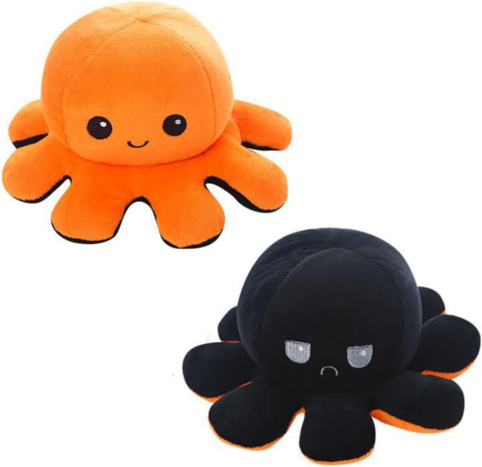 Plush Octopus Double-Sided Reversible 7.9 inches 20 cm Reverse Doll Angry and Laughing Face Funny 7.9 inches 20 cm Orange & Black