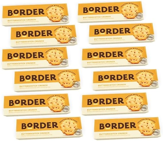 Border Biscuit Butterscotch Crunch - Made with Real Butter & Butterscotch - Deliciously Cumbly & Moreish Crunchy Flavour Cookies Treat - Perfect Food Gift for Biscuit Lovers 135g (Pack of 12)