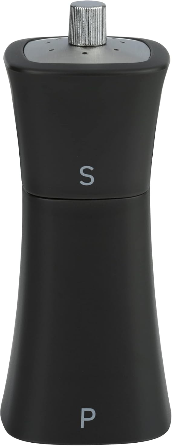Grunwerg SP-9174BK 2-in-1 Salt Shaker and Pepper Mill, Plastic, Matt Black