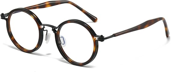 JOLLYNOVA Tate Retro Acetate Eyeglass Frames for Men & Women, Lightweight Round Prescription Glasses Frame Only