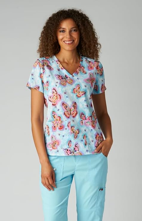 KOI Basics Leslie Women's 2-Pocket Stretch Print Top