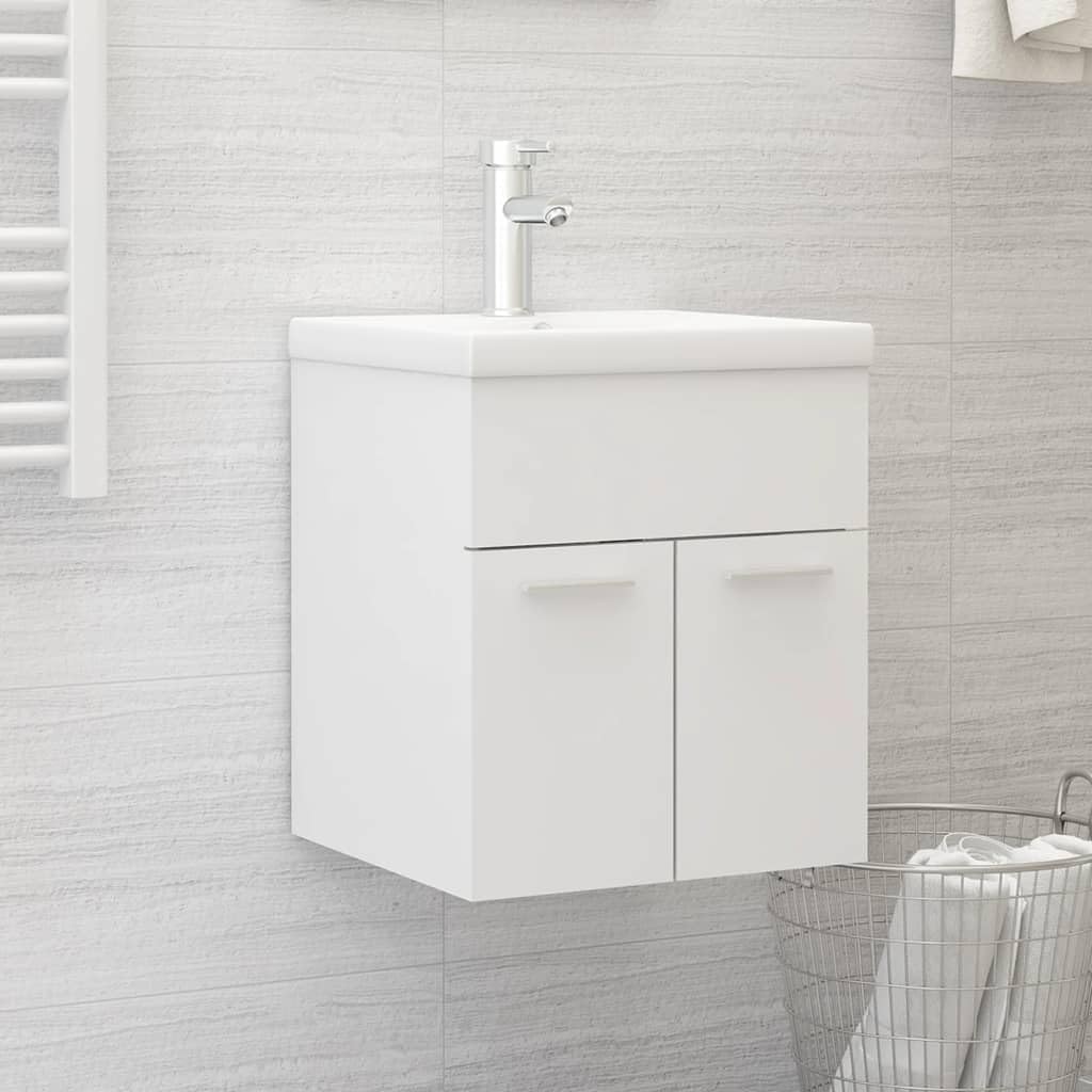 White Bathroom Vanity Unit 41x38.5x46 cm Under Sink Storage Cabinet in Engineered Wood with Double Doors for Small Cloakroom and Compact Ensuite