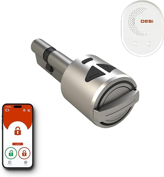 Desi Utopic R+ Akıllı Kilit, Telefondan Kontrol ve Şarj Edilebilir Pilli Akıllı Kapı Kilidi - Kolay Montaj, Deliksiz Montaj (Utopic R + WiFi Köprü) (Google Home ve Alexa Uyumlu)