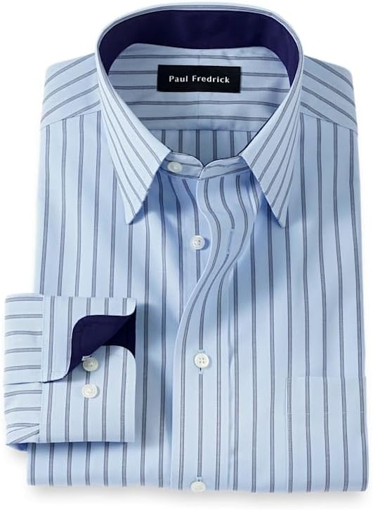 Paul Fredrick Men's Classic Fit Non-Iron Cotton Stripe Dress Shirt