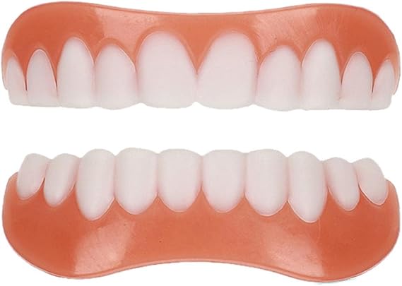 2 Sets Snap-On Dentures False Teeth Veneers Upper And Lower Jaw, Instant Perfect Smile for Men Women with Bad Teeth, Missing Tooth Replacement Kit for Interviews Dates Parties