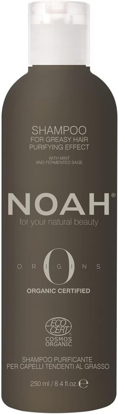NOAH Origins Organic Shampoo for Greasy Hair – Purifying with Mint & Fermented Sage, Deep Cleansing, Oil Control, Refreshing Mint Sensation, Silicone-Free, SLS-Free, COSMOS Organic, 250ml