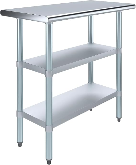 Stainless Steel Work Table with Two Adjustable Undershelves | Stainless Steel Work Table with Second Undershelf (14x24)