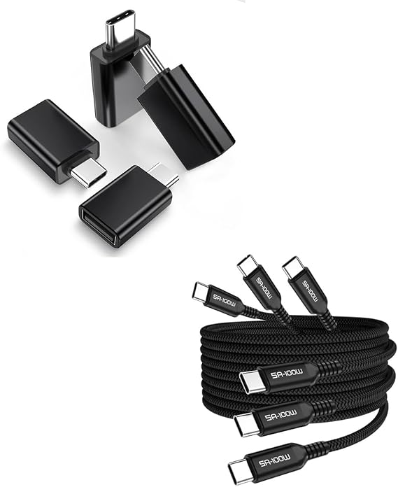 Elebase 3 Pack USB C to Type C 100W Cable 3.3/6.6/10FT and 4 Pack USB C to USB Adapter for MacBook, iPad Pro 10 10th Air 4 5 Mini 6 6th Generation, Samsung Galaxy Z Flip Fold, Pixel, iPhone 15