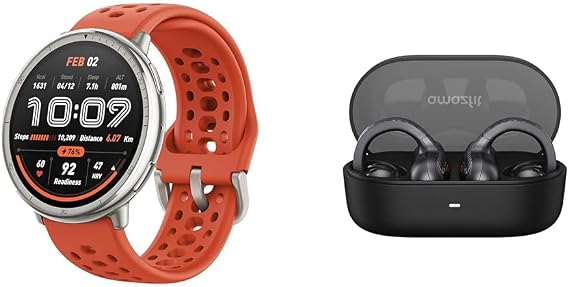 Bundle of Amazfit Active 2 Smart Watch 44mm, GPS Maps with Direction, Fitness Tracker, 10 Day Battery (Red) + Up OWS Bluetooth 5.3 Headphones, Open Ear Wireless Earbuds with Easy Touch Control