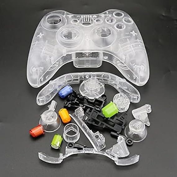 Replacement Case Shell & Buttons Kit Full Set for Microsoft Xbox360 Wireless Controller Gamepad Protective Shell Cover (Clear)