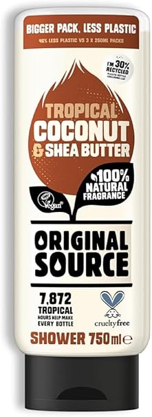 Original Source Coconut and Shea Butter Shower Gel 100 Percent Natural Fragrance Vegan Cruelty Free Paraben Free Large Bottle 750ml