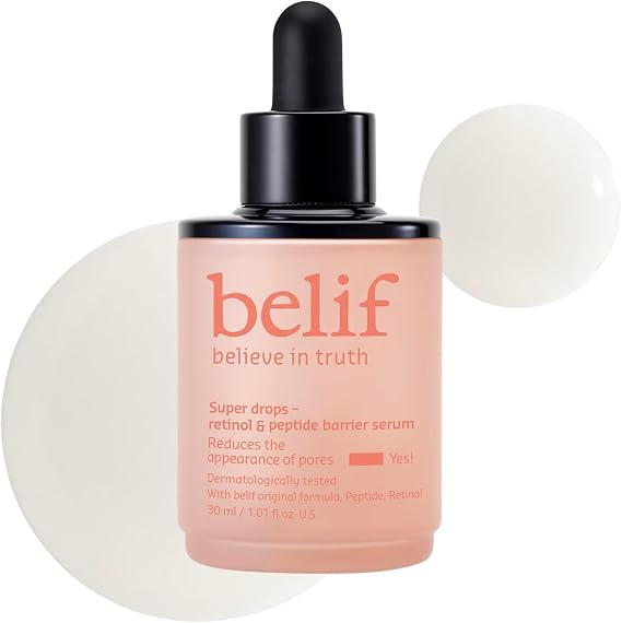 belif Super drops-retinol & peptide barrier serum|Firming anti-ageing serum for skin elasticity, reduces pore appearance, plumps skin, For All Skin Types Including Sensitive, Korean Skincare (30ml)