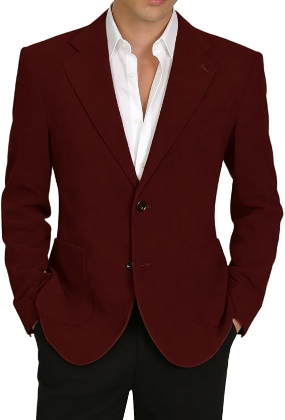 Corduroy Blazer for Men Two Button Sport Coat Slim Fit Suit Jacket for Men Casual Corduroy Work Business Coat