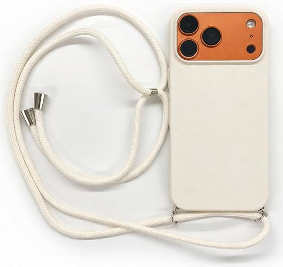 Coverzone iPhone 17 Pro Max ile Uyumlu Özel Üretim Ayarlanabilir İpli Boyun Askılı Silikon Kılıf Kadife İç Yapılı Viper Boyun Çapraz Taşıma Özellikli Asılabilen İpli Telefon Kılıfı Krem
