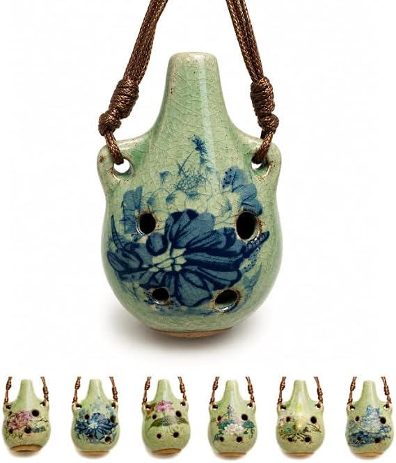 EOTE 1PC Mini 6-Hole Ceramic Ocarina, Vintage Crackle Glaze, Random Pattern
