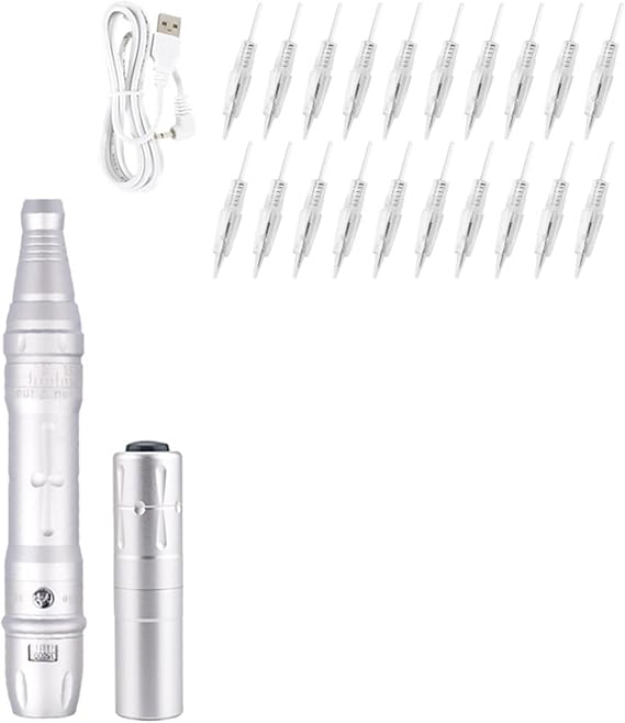 Tattoo Kits Tattoo Machine Kit Permanent Makeup Machine Wireless Charge Eyebrow Tattoo Microshading Permanent Makeup Machine Set For Beginner(Color:Sliver1)