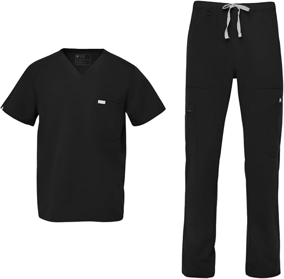 FIGS Leon Top & Cairo Pants Scrub Set for Men Classic V-Neck, Straight Leg, Anti-Winkle, 4-Way Stretch